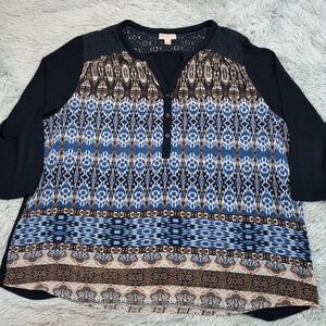 CB‎ Shirt Womens 3X Blue Blouse Boho Comfort Top Casual Lace Soft Gypsy Career